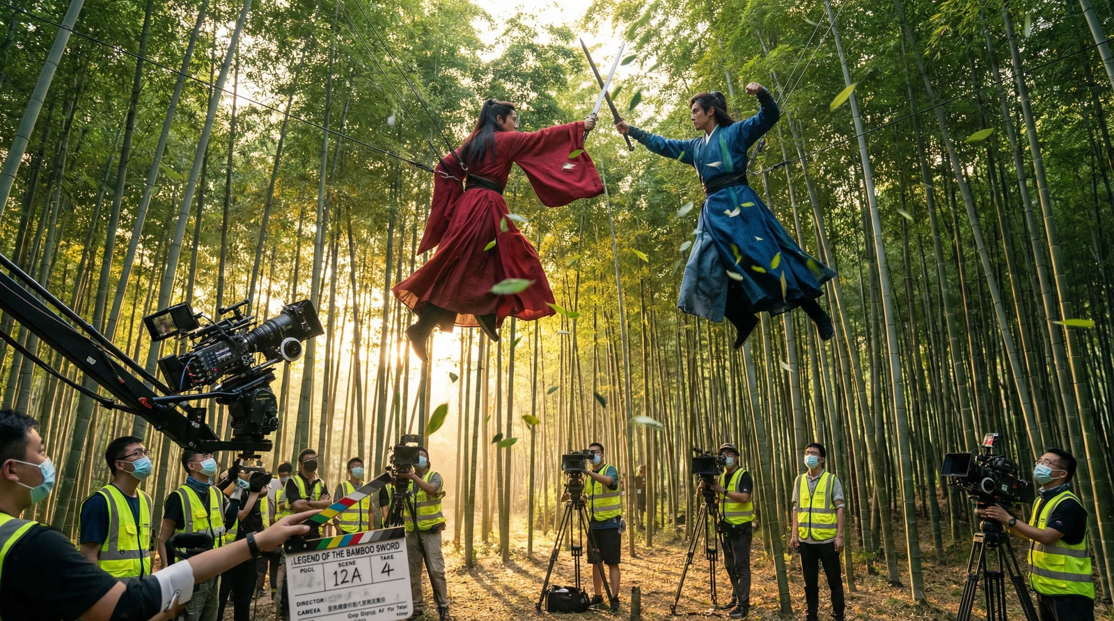 探花武侠动作片竹林对决拍摄现场